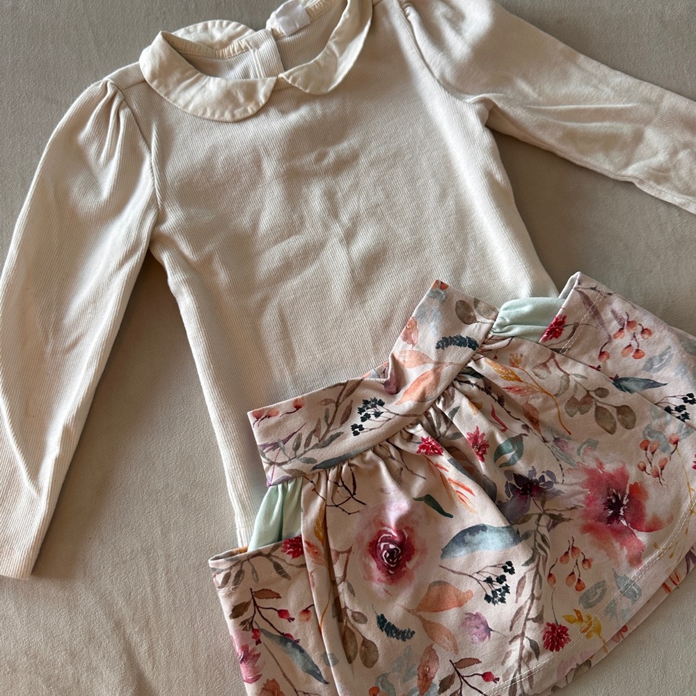 Floral Skirt and Cream Top Set